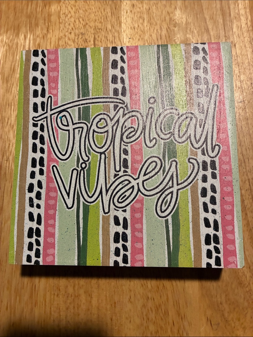 Hobby Lobby 'Tropical Vibes' Wall Plaque - Pink, Green & Black